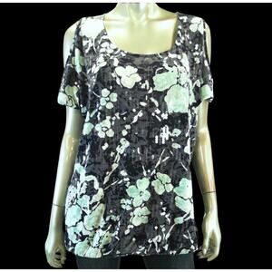INC International Concepts Size XL Blue Floral Sequin Cold Shoulder Top Blouse